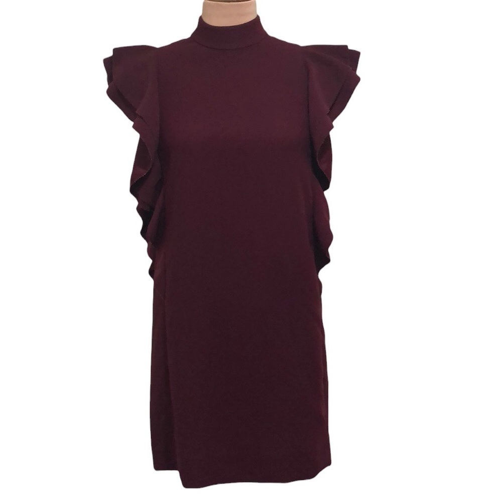 Kate Spade Make Magic Satin Crepe Flutter Sleeve Dress Size 0 Maroon Red